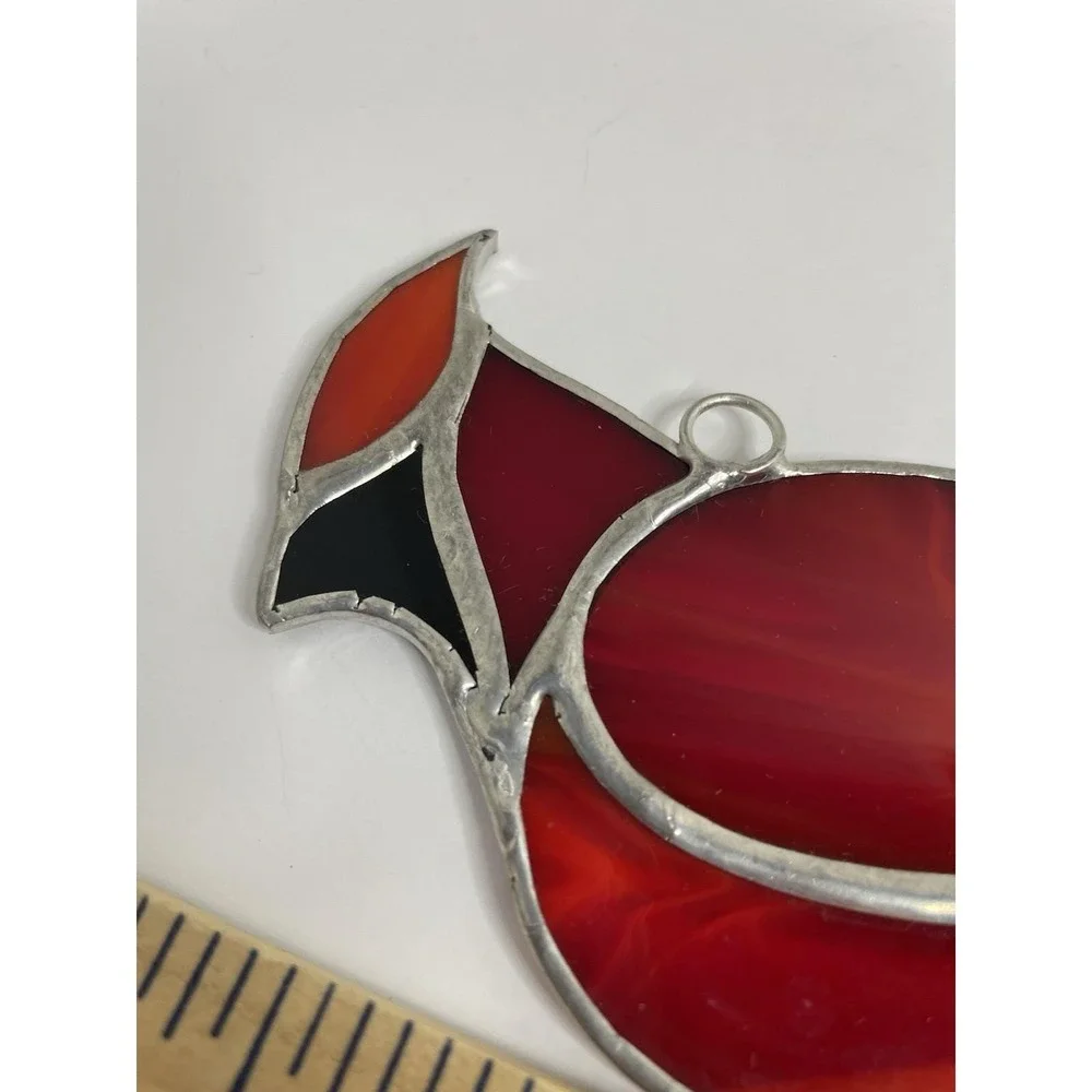 Cardinal Stain Glass Sun Catcher Red Bird Hanging Bird 7 1/2